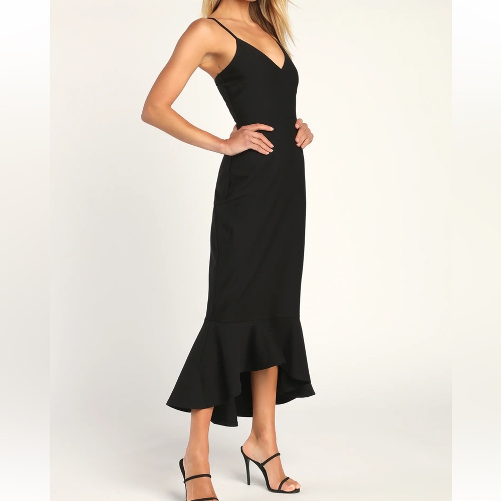Stun Like Me Black Bodycon Trumpet Hem Midi Black Size Medium